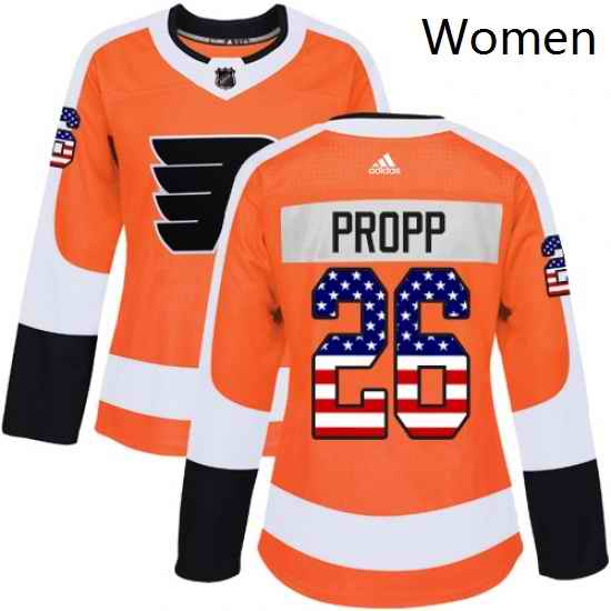 Womens Adidas Philadelphia Flyers 26 Brian Propp Authentic Orange USA Flag Fashion NHL Jersey